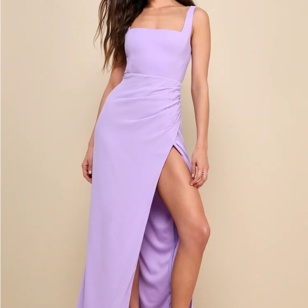 Lulus Glamorous Disposition Lavender Ruched Maxi Dress
